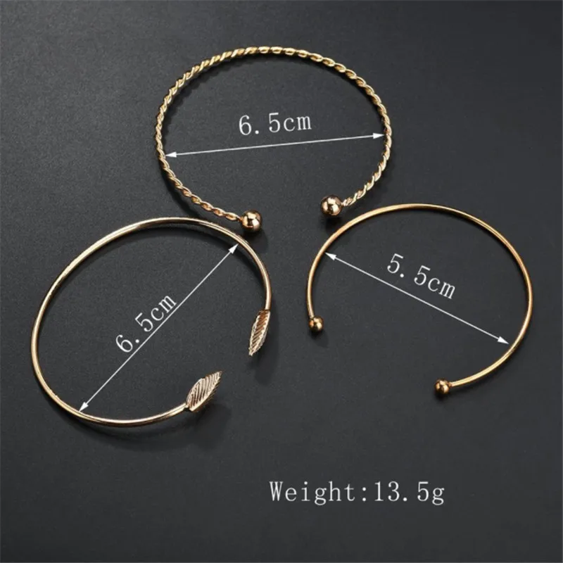 WWLB European And American Fashion Personality Leaf Opening Female Bracelets Three-Piece For Lady Party Accessories | Украшения и