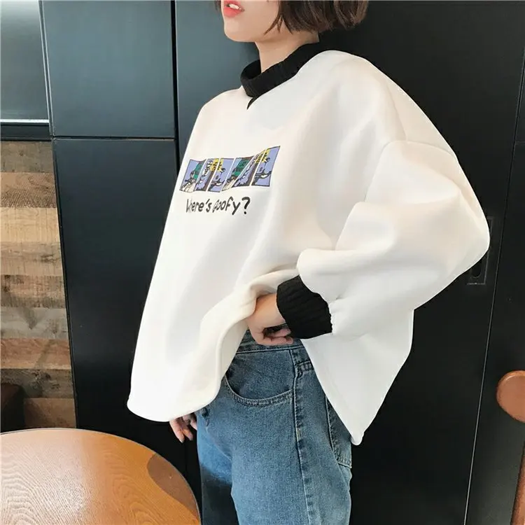 YouGeMan женские белые свитшоты Осень корейский Ulzzang Harajuku одежда свободный бархат женский свитер толстовки Топы