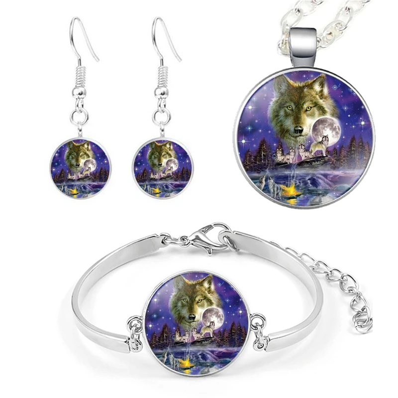 4 шт. волк и ювелирные изделия с изображением полной луны ювелирное изделие в виде