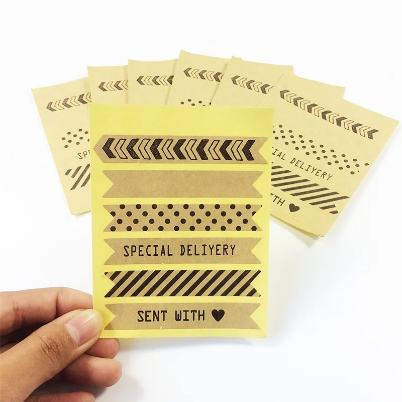 60 шт./лот наклейка из крафт бумаги в полоску для изделий ручной работы