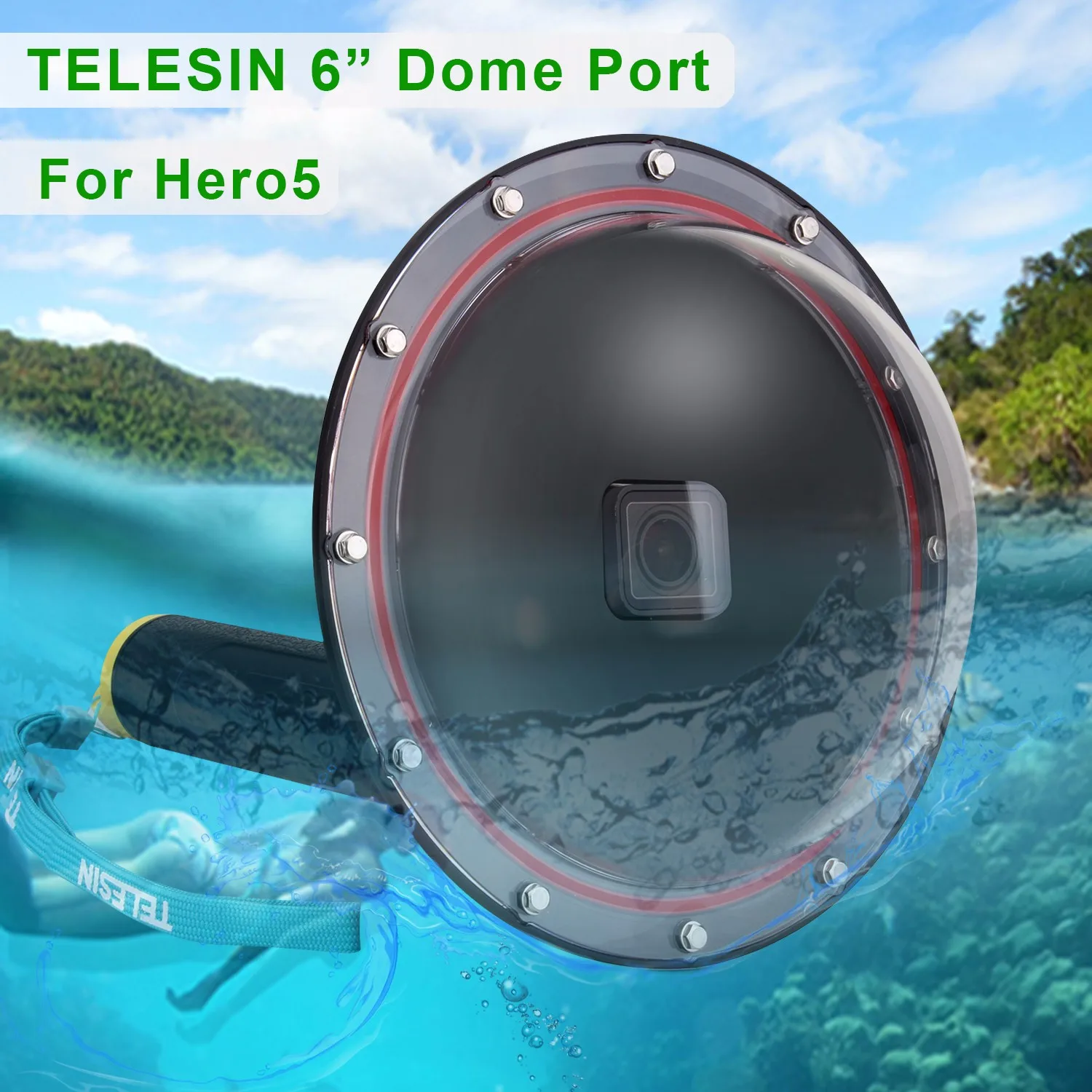 TELESIN 6 &quotПодводный купол для дайвинга объектив фотосъемки порт Gopro Hero 5 черный |