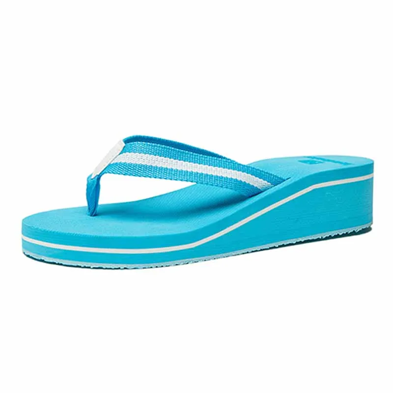 light blue wedge Брендовые Вьетнамки; женские босоножки на платформе; Летняя обувь; женские пляжные вьетнамки; модные повседневные женские туфли на танкетке - Цвет: light blue wedge