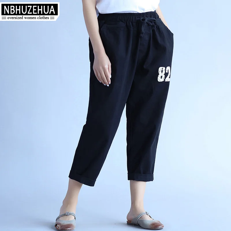 NBHUZEHUA A178 4XL 5XL 6XL большой Размеры брюки Для женщин корейской моды письмо печати