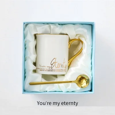 white Gift box OUSSIRRO, Золотая рукоятка, натуральный мрамор, фарфоровая кофейная кружка Mr and Mrs, Подарочная коробка, чашка для чая, молока, креативный подарок на свадьбу, годовщину - Цвет: white Gift box