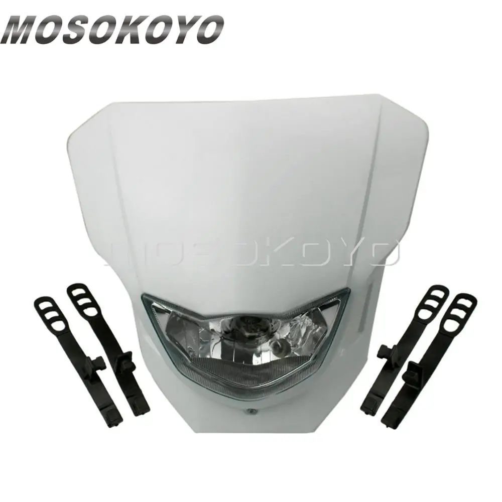 White Для Suzuki DR650 DRZ400 RM85 RMZ-250 450 DRZ 125 фары для мотокросса Байк желтый Головной фонарь Передняя Маска Универсальная - Цвет: White