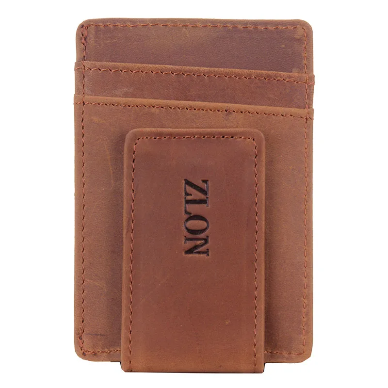 ZLON,, мужской кошелек из натуральной кожи, Деловой, Повседневный, держатель для кредитных карт, ID, с сильным магнитом, зажим для денег, кофе, K308