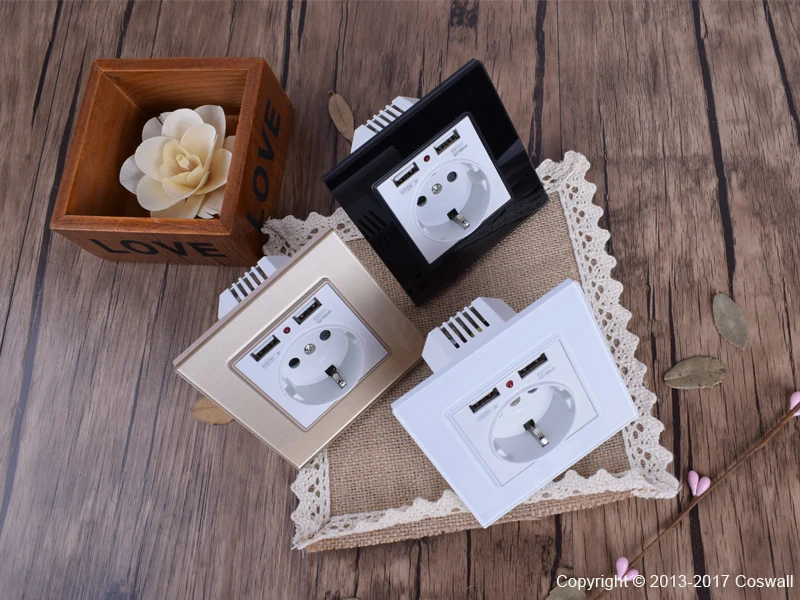 Coswall черная алюминиевая металлическая панель двойной USB порт зарядки 2.1A 16A Россия Испания настенная розетка ЕС розетка R12 серия