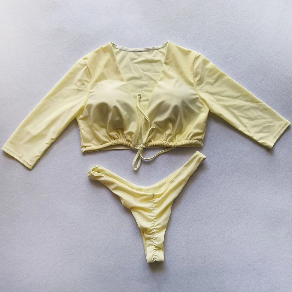 Женский купальник бикини однотонный комплект из двух предметов с завязками