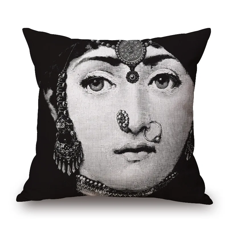 21 Fornasetti живопись лицо художественная Подушка Чехлы Европейский Винтаж красота лица глаза губы подушка «Корона» Чехол диван льняная наволочка - Цвет: 21