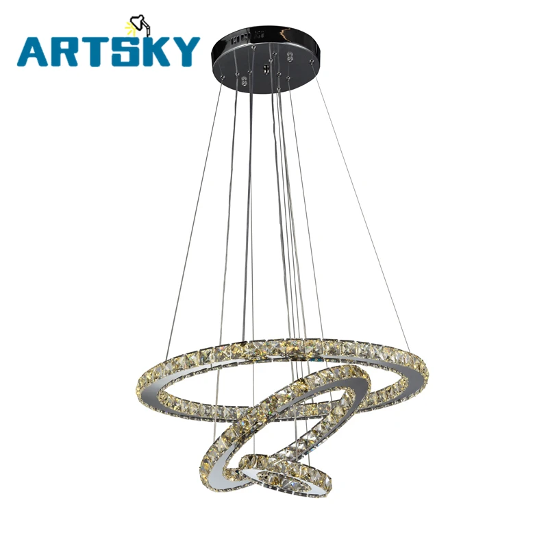 3 кольца Регулируемая Современная хромированная люстра Подвесная круглая