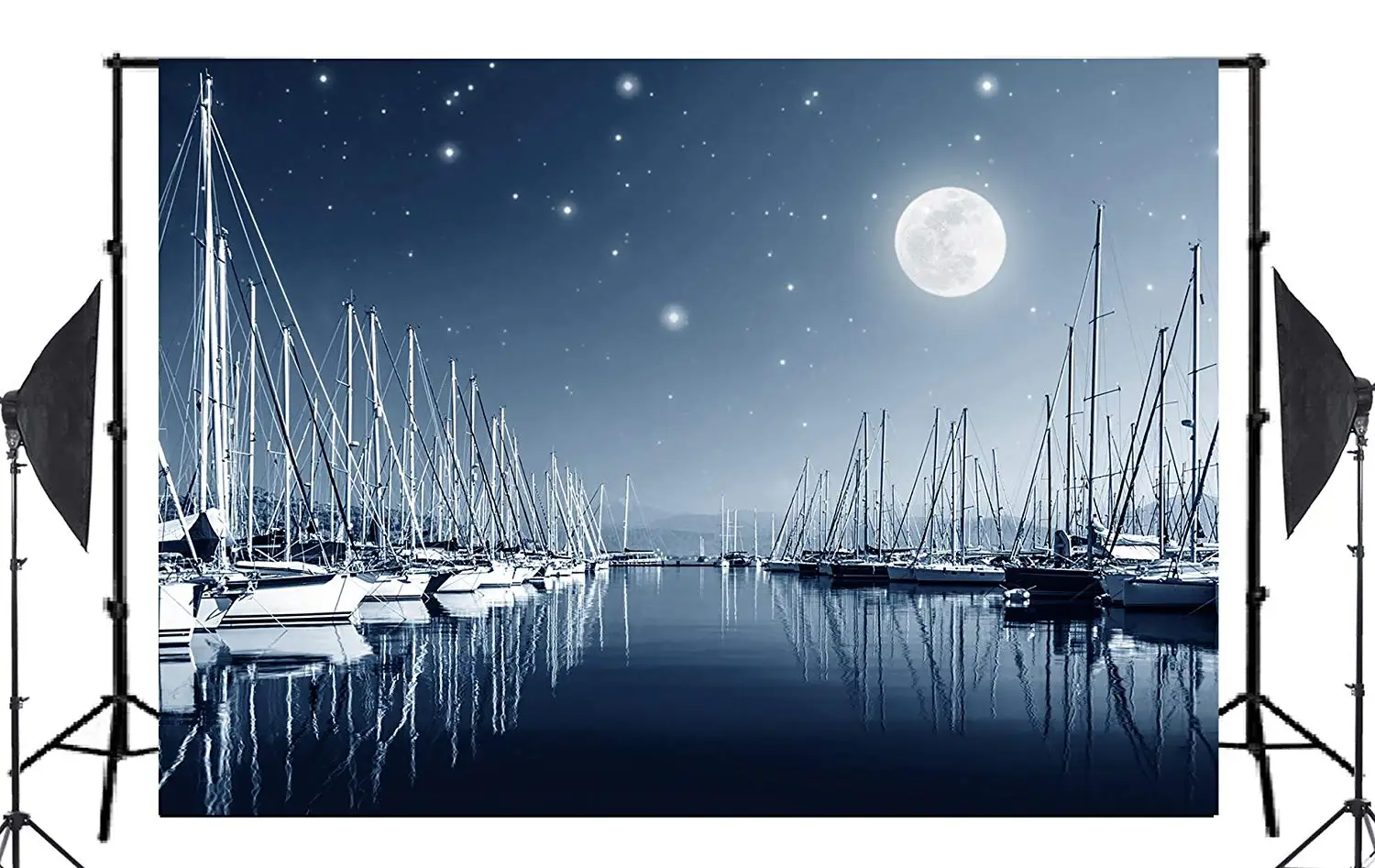 Красивый фон для фотостудии 150x220 см с изображением Луны и ночи парусника