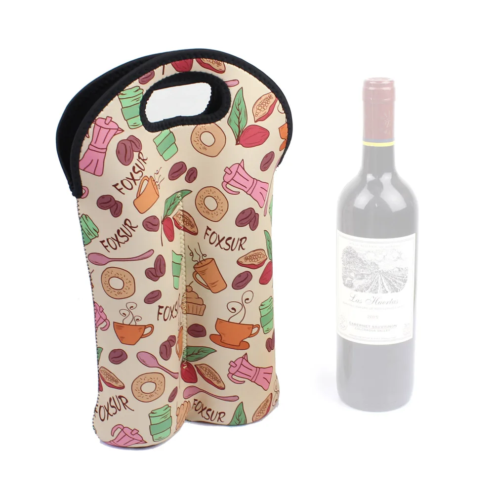 

2-Bottle Neoprene Tote,Wine Carrier Tote Bag Color Pattern Portable Insulated Neoprene Wine Bottle Holder for Travel with Secure