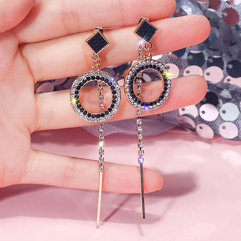 Round crystal USTAR, кристаллы, длинные висячие серьги с кисточками для женщин, геометрические женские серьги-подвески, модные свадебные ювелирные изделия, Висячие Oorbellen - Окраска металла: Round crystal