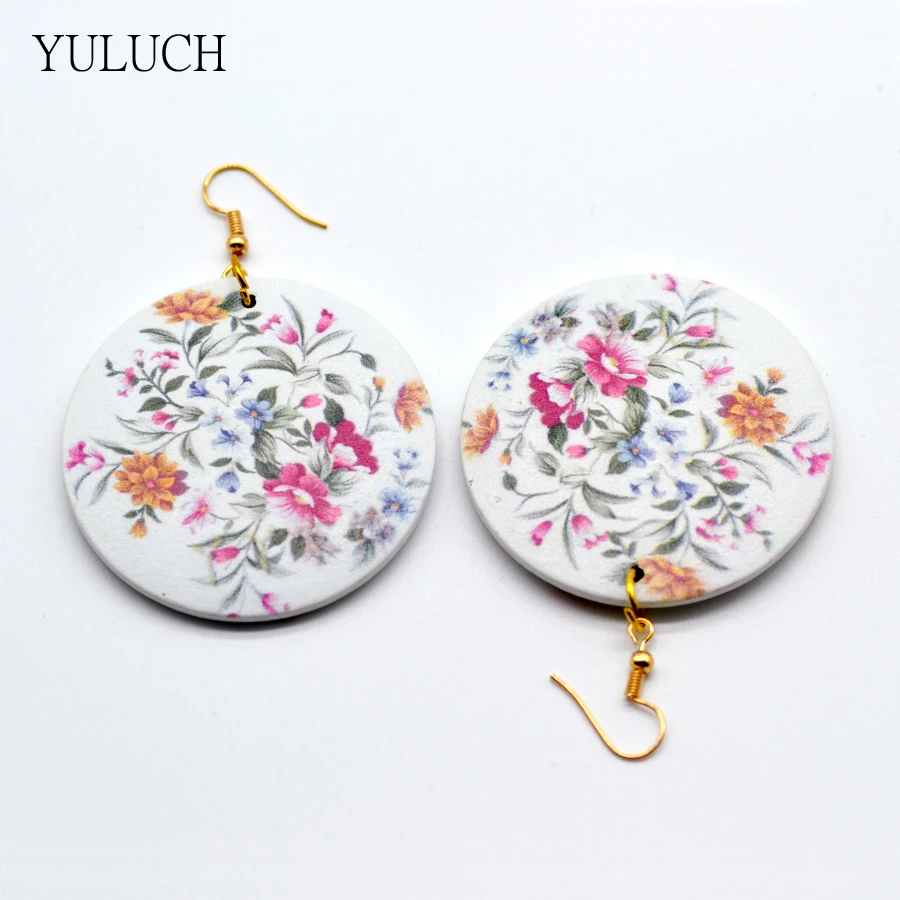 YULUCH 1 пара новый дизайн Серьги хорошего качества с деревянным принтом цветочные
