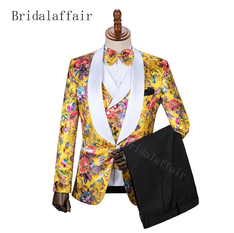 Bridalaffair Мужской Жаккардовый жаккардовый костюм с красивыми цветами для