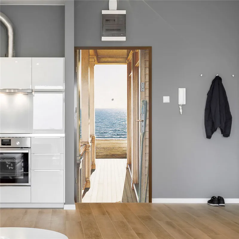 Наклейка на дверь коридор береговая линия ландшафтный плакат для ворот