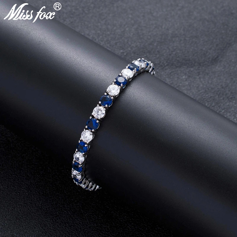Женский браслет Missfox с синим и белым цирконием теннисная цепь медный бриллиант