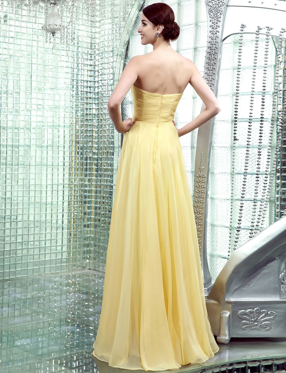 Заказной Жесткий Работа Шифон Большой Discourt 2016 Кристалл Молния Назад Желтый