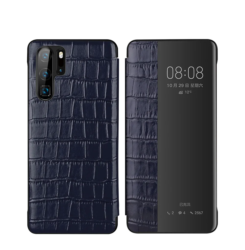 Jewellery blue P30 Smart Case Роскошный чехол 3D крокодиловой кожи Текстура Вид из окна натуральная кожа чехол для huawei P30 PRO флип чехол - Цвет: Jewellery blue