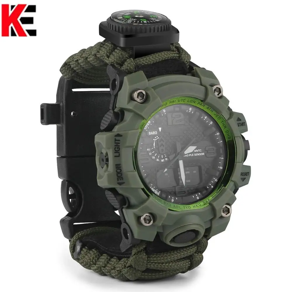 

EDC Outdoor Survival Paracord Watch Gear Waterproof Emergency Camping Wristband Knife Compass Whistle Thermometer First Aid Kits