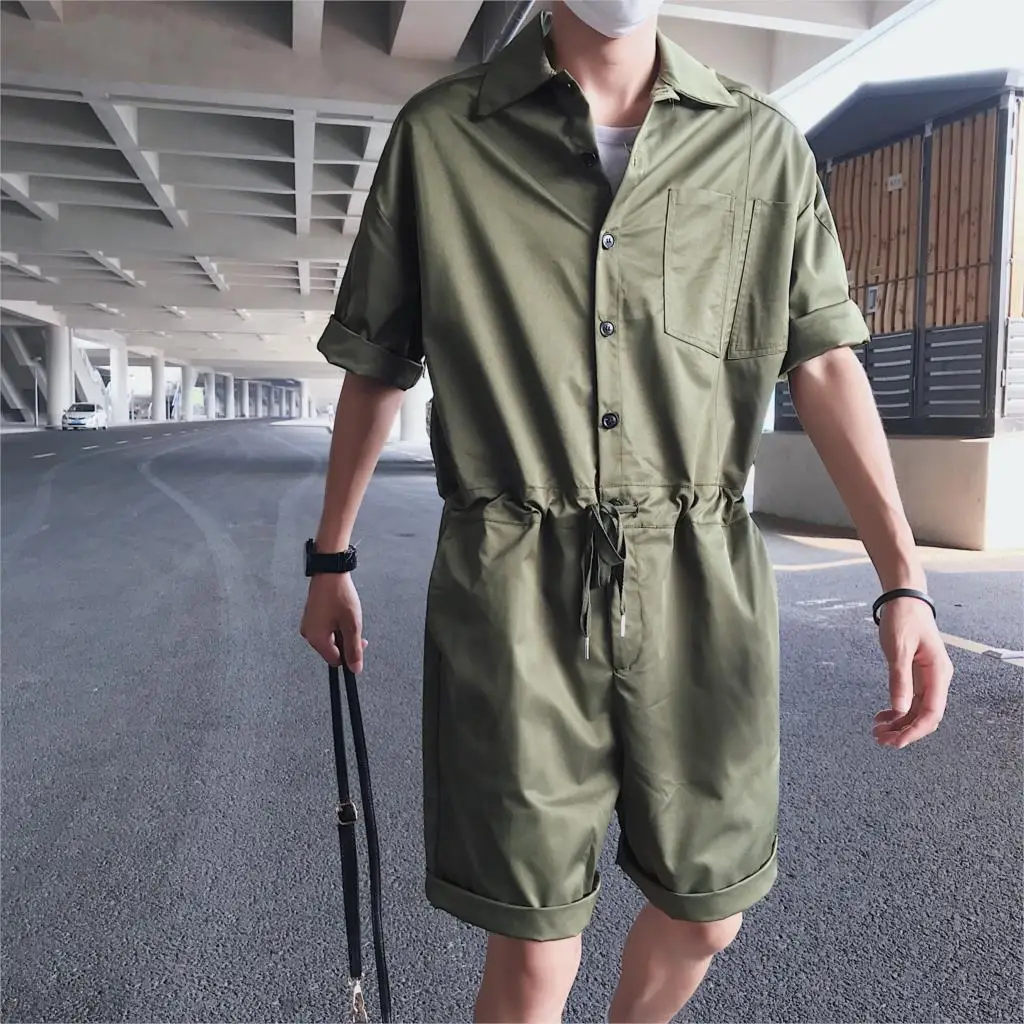 Модные мужские комбинезон короткий рукав мужской шнурок талии Cargo short