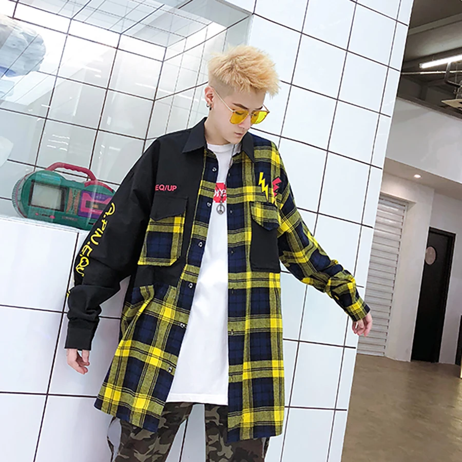 Новинка, повседневные рубашки в клетку, большие размеры, Harajuku, рубашка с длинным рукавом для мужчин и женщин, фланелевые рубашки в стиле пэчворк, модные рубашки для мужчин 5