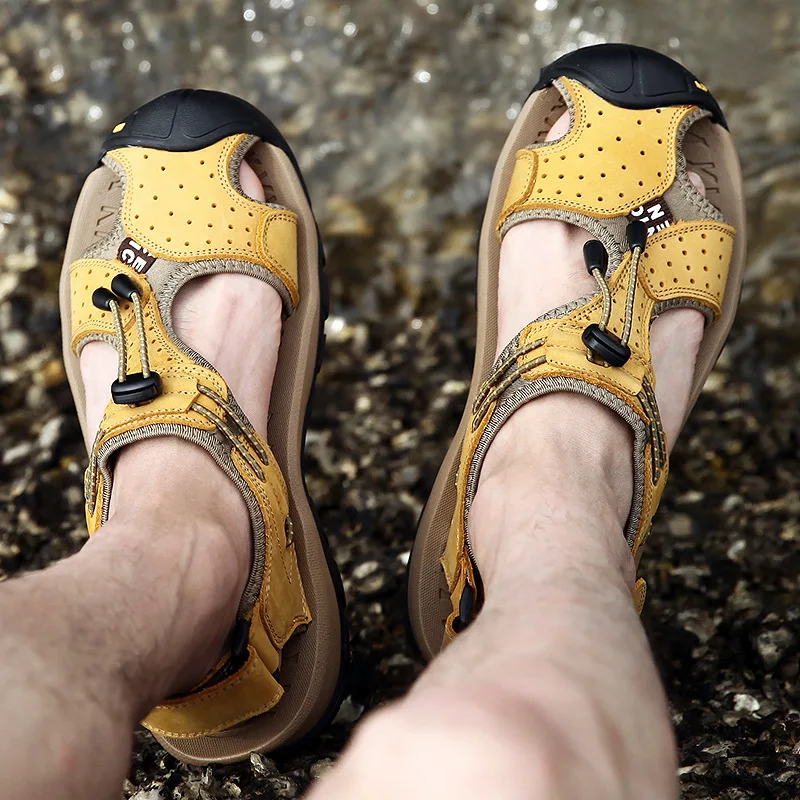 Сандалии мужские из натуральной кожи на нескользящей резиновой