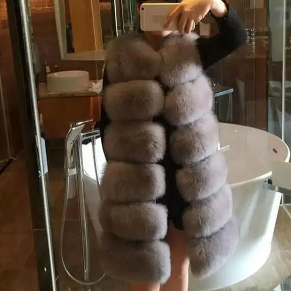 Женский жилет из искусственного меха DF609 длинный тонкий с искусственным мехом