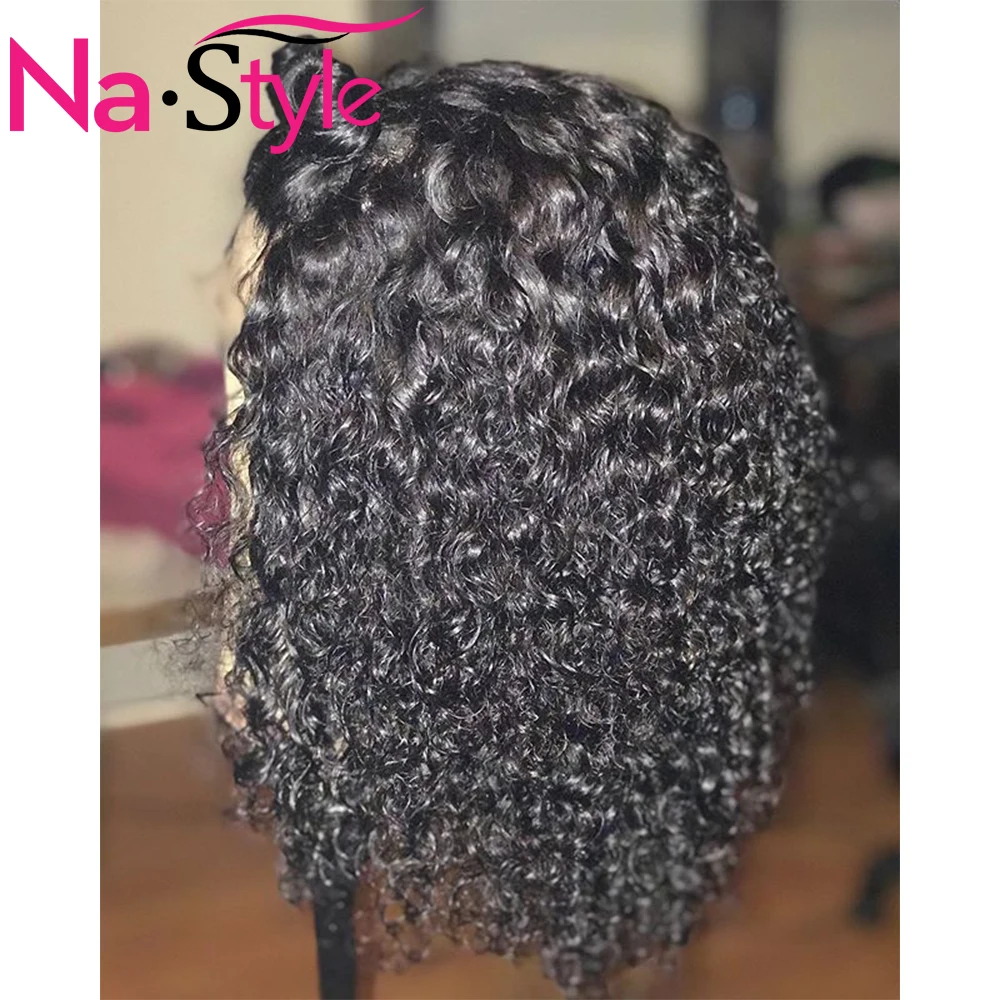 150% плотность кудрявый боб парики для человеческих волос черные корни 360