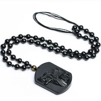 black obsidian carving wolf head amulet pendant free necklace natural stone trendy lucky pendant fashion jewelry for men women