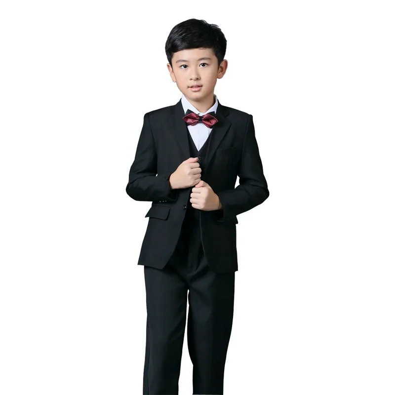 

2016 New Arrival Flower Boys Blazer Wedding Suit Brand 4PCS Boys Black & Blue Blazer Suit with Bowtie Kids Formal Tuxedos, C268