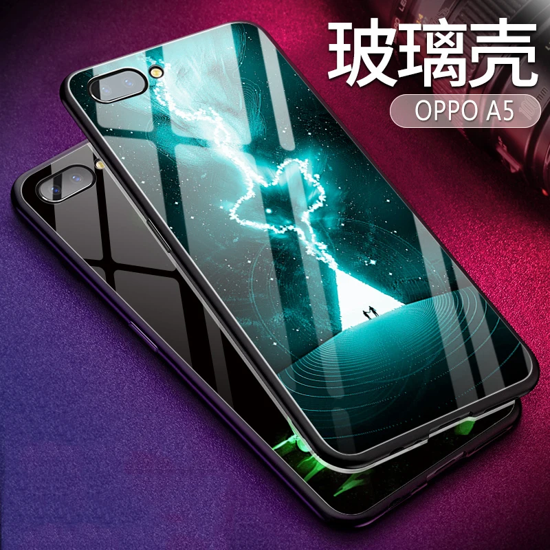 Для OPPO A5 случае Purecolor закаленное Стекло + ТПУ против падения задняя крышка для |