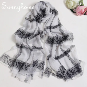 Cachecol Militar Wrap Scarves100 % чистый шелк роскошный брендовый дизайнерский черно белый кружевной шарф такса хиджаб