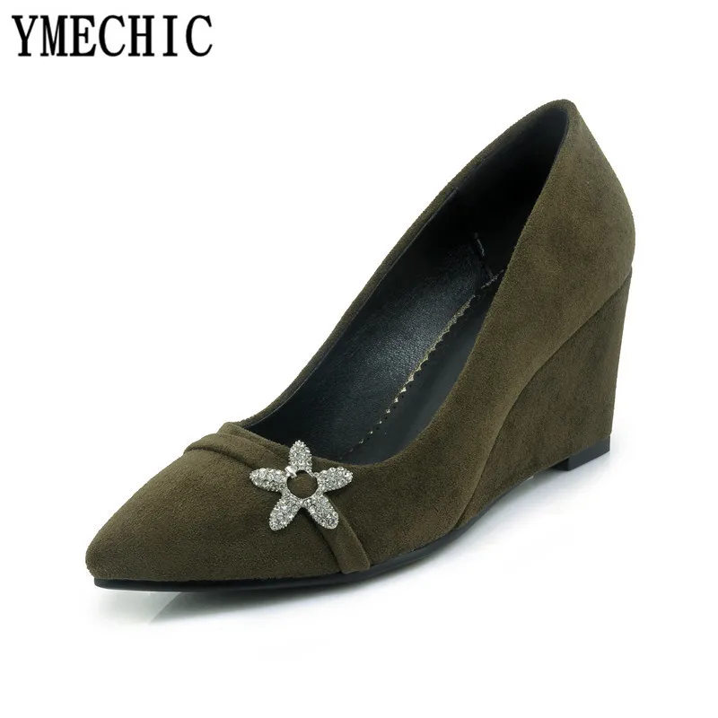YMECHIC/2018 модные женские туфли на танкетке Свадебные высоком каблуке Вечерние