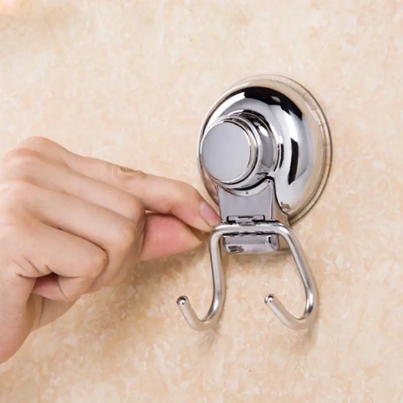 Нержавеющая Сталь Вакуумный Присоске Поворотный Двойной Крюк Сумка Держатель