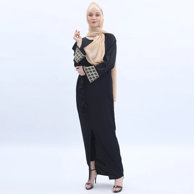 

Elegant Muslim Sequins Abaya Split Dress Maxi Cardigan Kimono Long Robe Gowns Jubah Middle East Eid Ramadan Islamic Vestidos