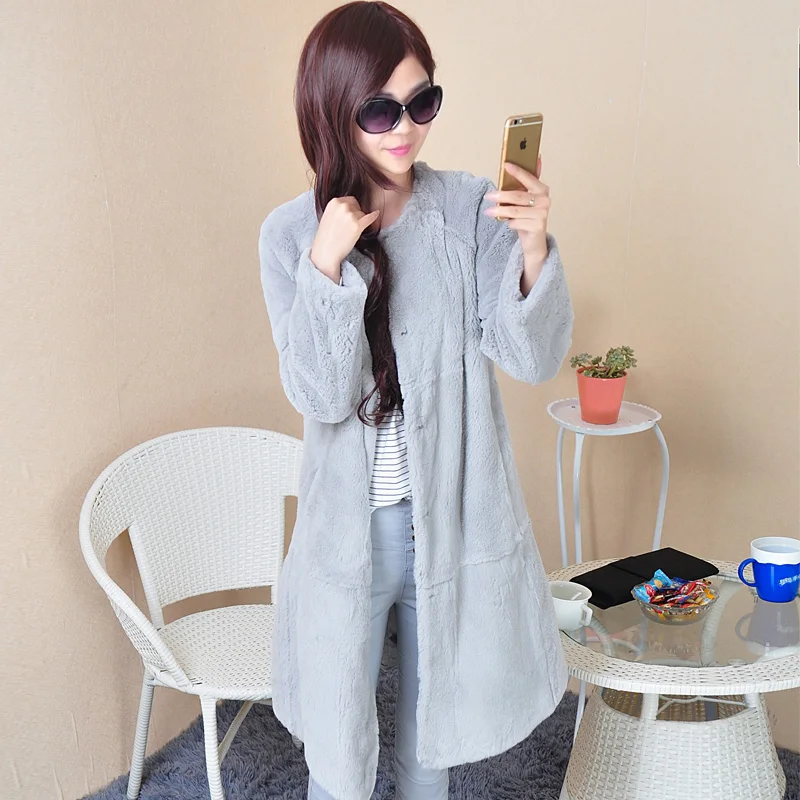 

High quality whole skin rex rabbit fur coats outerwear women O neck full sleeve loose fit real fur jackets 2019 autumn winter