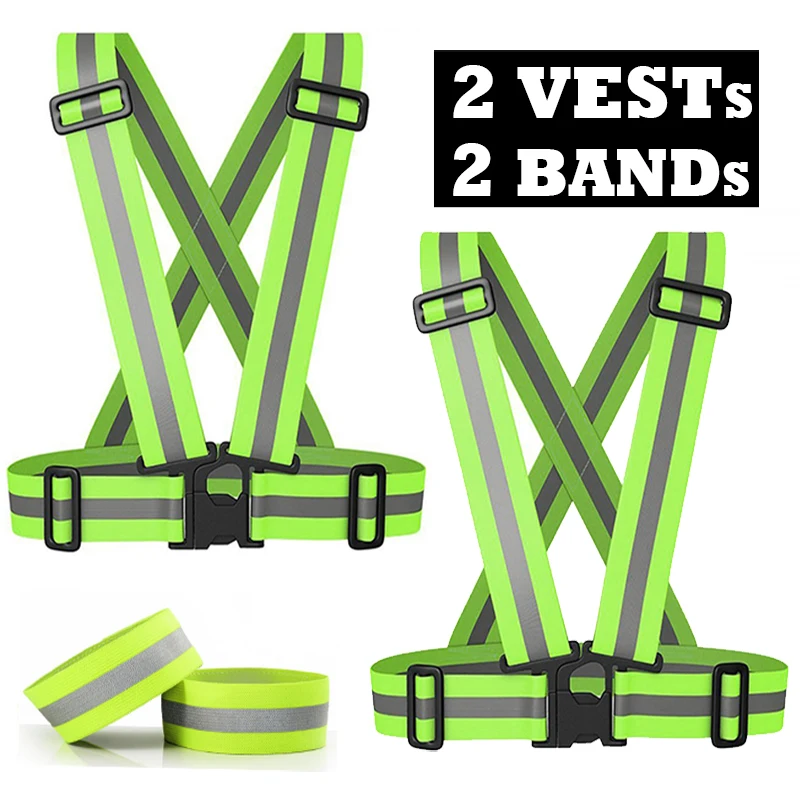 Комплект из 2 светоотражающих жилетов с высокой видимостью Легкие регулируемые