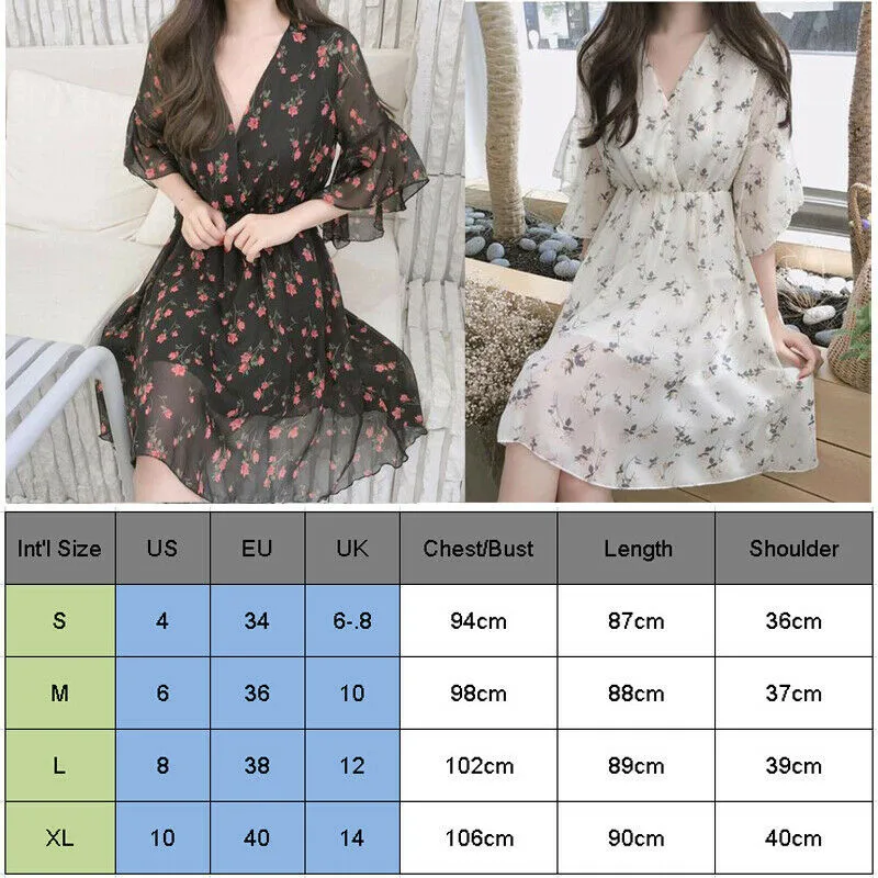 Женское шифоновое платье с V-образным вырезом и цветочным принтом | Женская