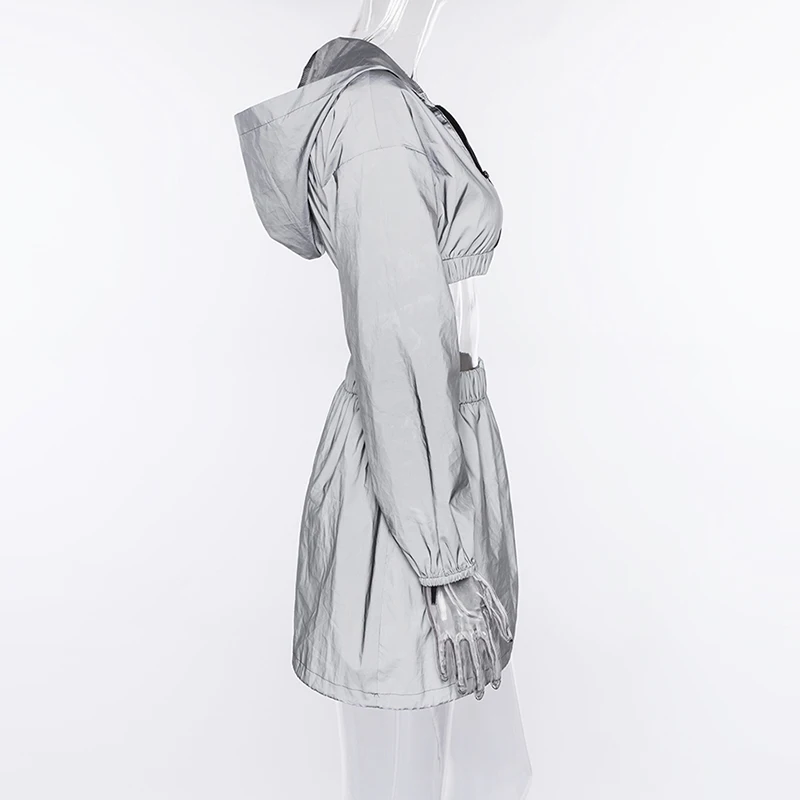 Dulzura вспышка светоотражающая молния с длинным рукавом толстовки пуловер с капюшоном укороченный топ высокая талия мини юбка женский комплект из 2 предметов