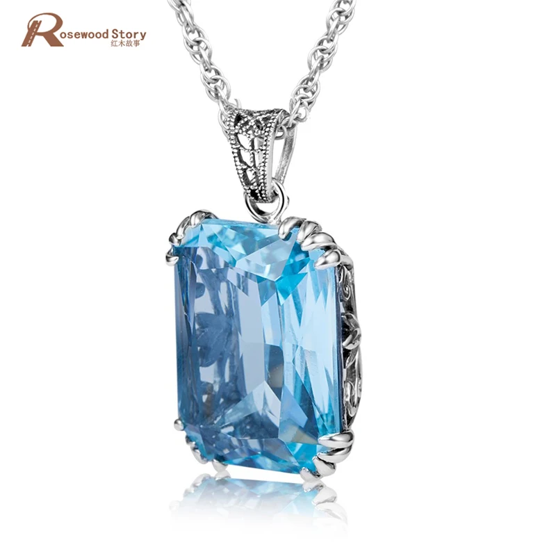 Корейская мода, созданный Аквамариновый камень, подвеска, 925 пробы, серебряные ожерелья и подвески, массивные ювелирные изделия для женщин, Свадебная вечеринка