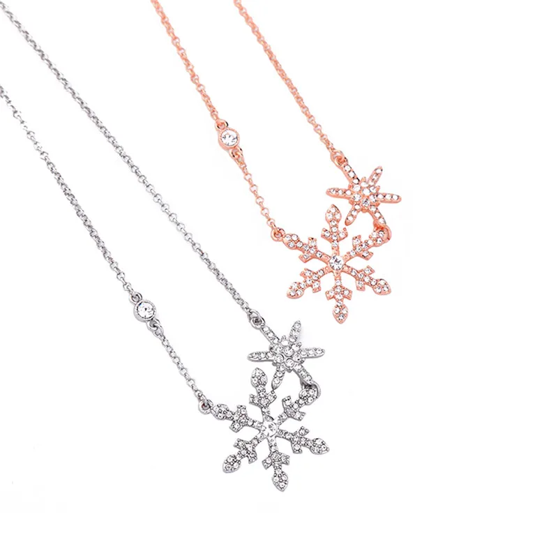 wing yuk tak Top Fashion Luxury Crystal Rose Color Snowflake Chokers Necklace For Women Jewelry Factory Wholesale | Украшения и