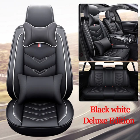 black white-D Роскошные Чехлы для автомобильных сидений из искусственной кожи для Toyota Corolla Camry Rav4 Auris Prius Yalis Avensis SUV автомобильные аксессуары для интерьера - Название цвета: black white-D