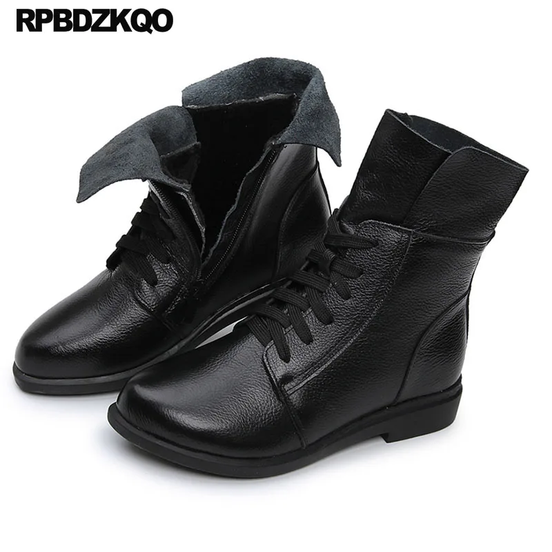 Autumn Block British Short 2021 Women Ankle Boots Medium Heel Lace Up Round Toe Shoes Combat Fall Chunky Military White Black | Обувь
