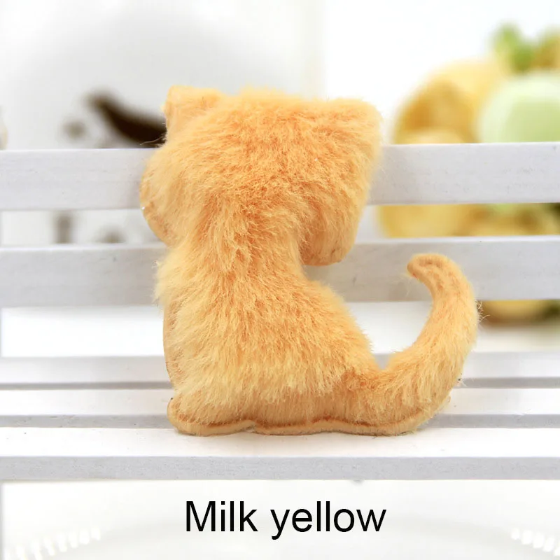 milk yellow 24 шт./лот, 4,5x4,9 см, разноцветные плюшевые аппликации в виде кота для детей, заколки для волос, аксессуары и нашивки для детей своими руками - Цвет: milk yellow