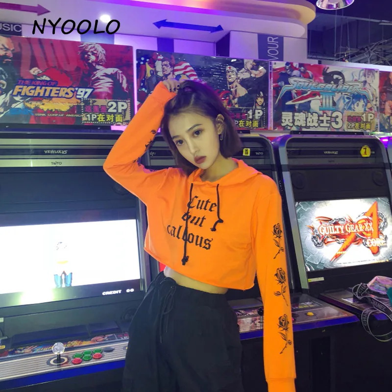 NYOOLO Harajuku стильные толстовки с принтом роз и буквами, осенняя уличная одежда, пуловеры с длинными рукавами, толстовка с капюшоном, женская одежда, топы