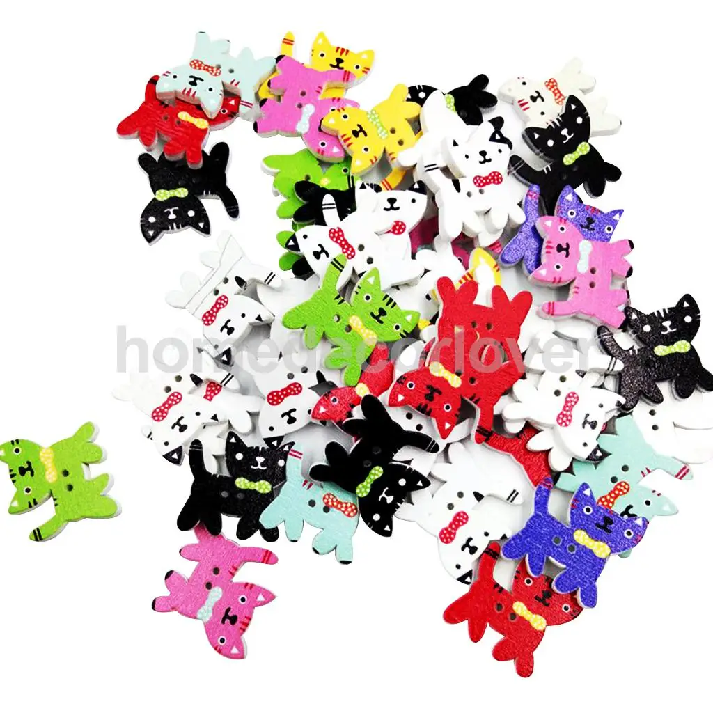 50 Pieces Assorted Wooden 2 Holes Buttons Cat Shaped Flat Embellishments for Sewing Crafts Scrapbook | Дом и сад