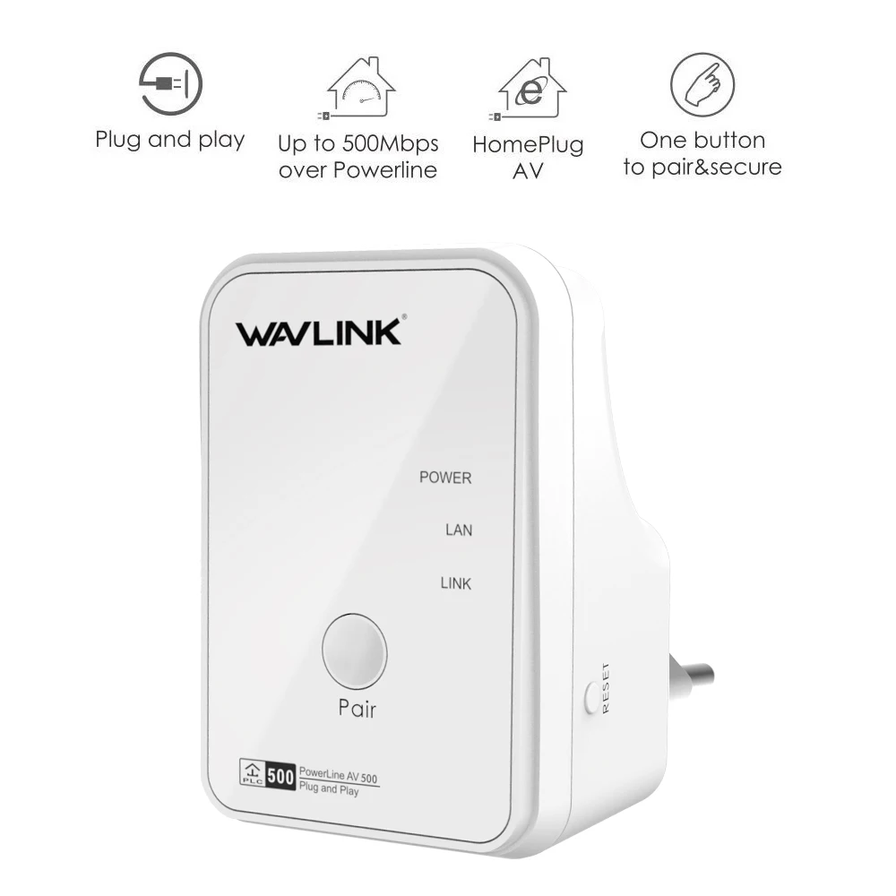 1 пара Wavlink AV500 Сетевой адаптер питания RJ45 500Mbs комплект Ethernet адаптер IPTV HomePlug AV Plug and Play EU/US