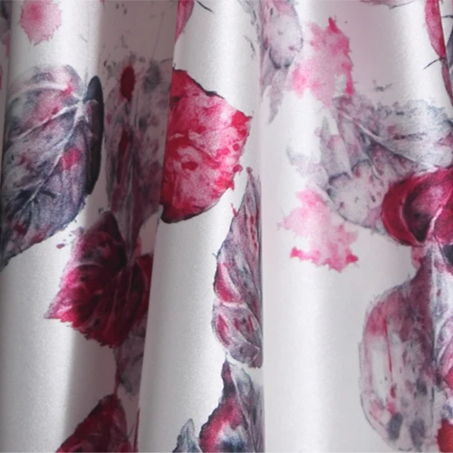 

105CM Wide 20MM Gray Pink Leaves Print 95% Silk 5% Lycra Stretch Silk Satin Fabric for Blouse Dress Cheongsam C002