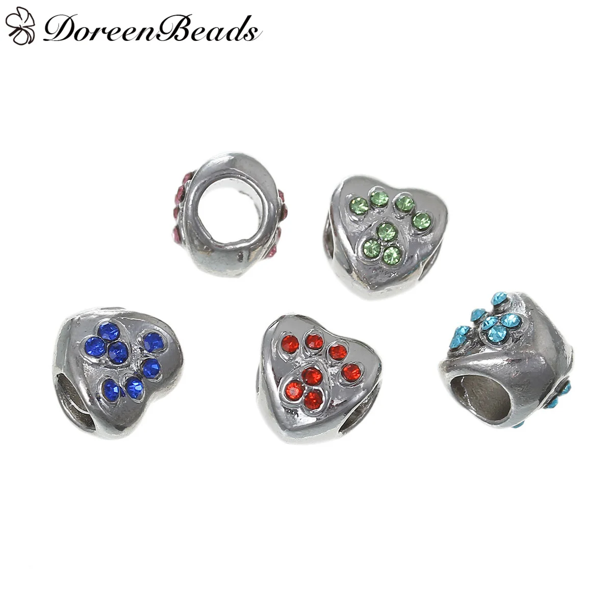 DoreenBeads Европейский Большое Отверстие Шарики Шарма Сердца Серебряный Тон След